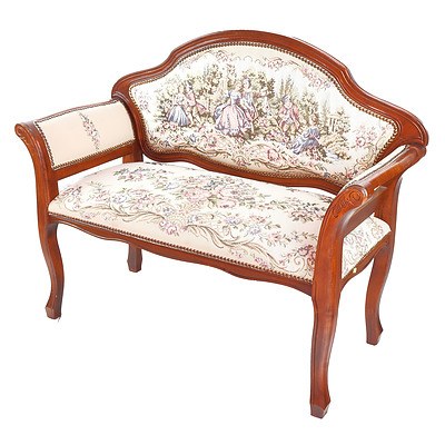Antique Style Loveseat with Tapestry Upholstery