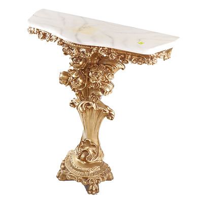 Antique Style Gilded Resin Hall Table with Faux Marble Top