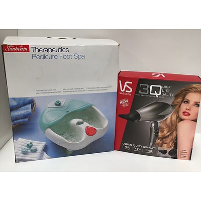 VS Sassoon 3Q Hairdryer & Sunbeam Therapeutics Pedicure Foot Spa