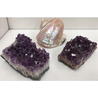 Amethysts and Large Mother Of Pearl Shell