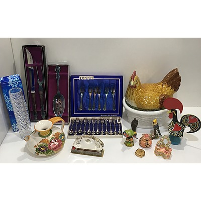 Silver Plated Utensils, Ceramics and Other Assorted Trinkets