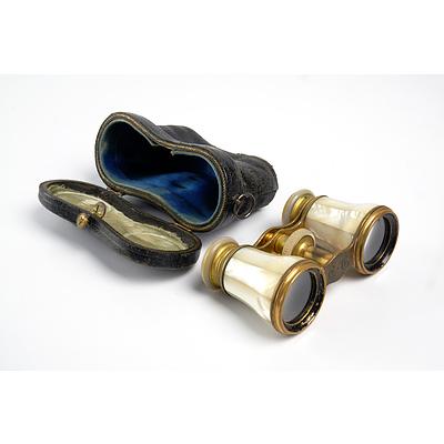 Boxed Pair of Antique Mother of Pearl Opera Glasses