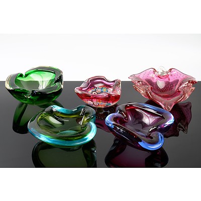 Five Vintage Murano Glass Bowls Including Millefiori Bowl