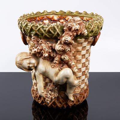 Austrian Amphora Painted Ceramic Cherub Vase