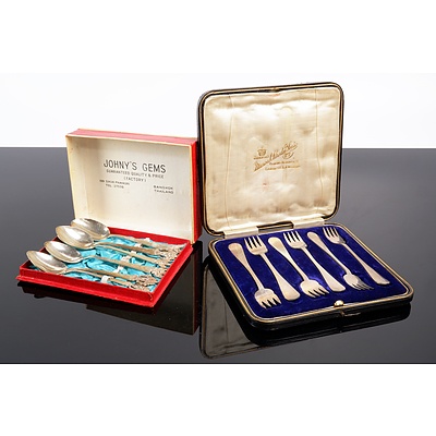 Boxed Set of Sterling Silver Teaspoons and a Boxed Set of Sterling Silver Entree Forks, Sheffield, 20th Century
