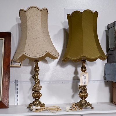Pair of Vintage Gilt Metal Cherub Table Lamps