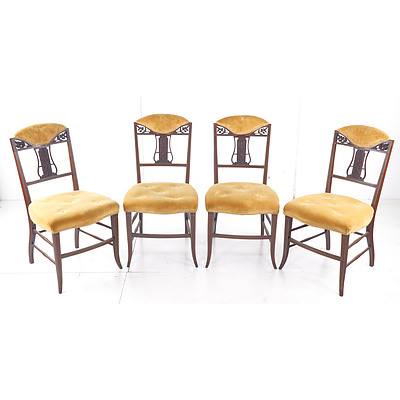 Four Antique Lyre Back Dining Chairs