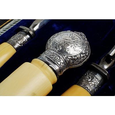 Boxed Sterling Silver, Faux Ivory and Steel Carving Set, English Hallmarks