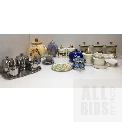 Lot Of Assorted Homewares, Including Tea Pots, Tea Sets, Storage Containers