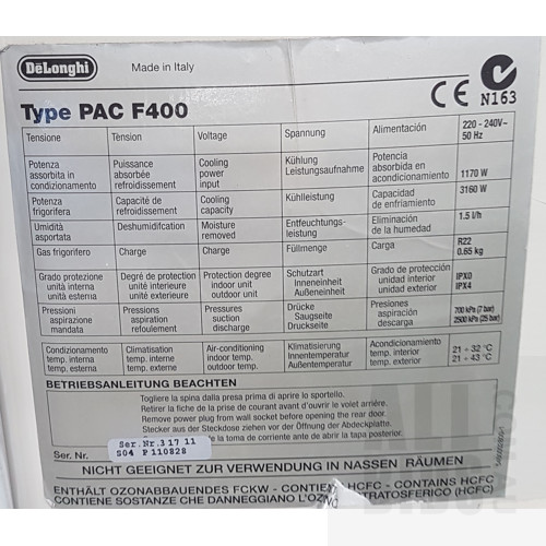 Delonghi Pinguino PAC F400 Portable Air Conditioner