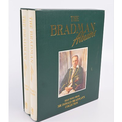 Signed Sir Donald Bradman, The Bradman Albums Vol I-II, Rigby, Sydney, 1987, Cloth Bound Hardcovers in Slip Case with Two Signatures in each Volume