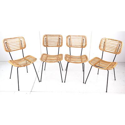 Four Vintage Tubular Steel and Cane Dining Chairs
