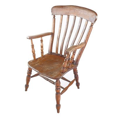 Antique Country Elm High Back Armchair