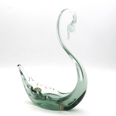 English Whitefriars Crystal Swan Form Vessel with Peter Maxwell 12 Rowe st Sydney Label