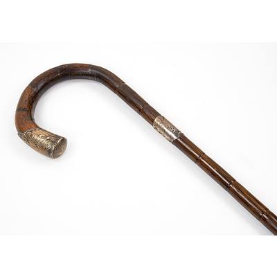 Antique Cane Walking Stick with Hallmarked Silver Mounts