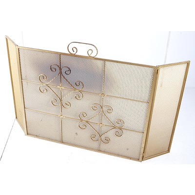 Vintage Gold Painted Metal Fire Screen with Folding Sides