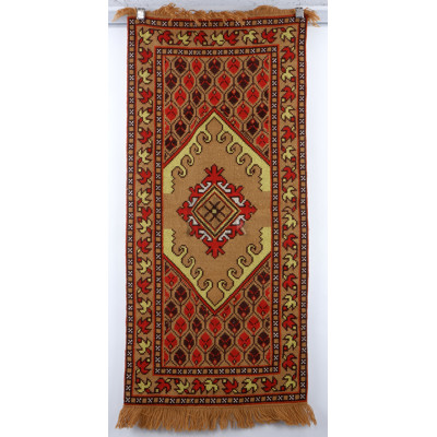 Vintage Wool Tapestry Rug with Retro Floral Printed Fabric Backing