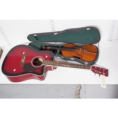 Livingstone Full Size Acoustic Guitar and Skylark Violin with Case (2)