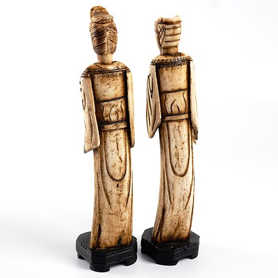 Pair Southeast Asian Carved and Stained Bone Figures