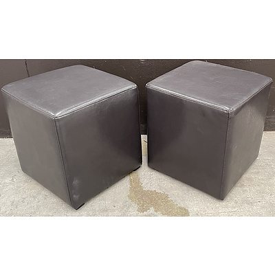Charcoal Faux Leather Poufe - Lot Of 2
