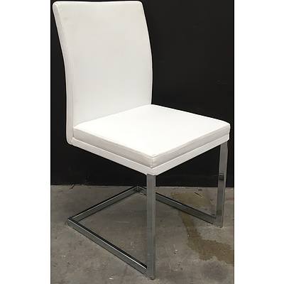 White Faux Leather Cantilever Style Dining Chair - Lot Of Three