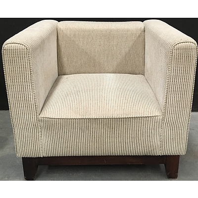 Cream 2 Seat Faux Leather Lounge And Fabric Arm Chair