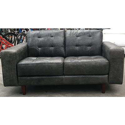 Plush Charcoal Leather 2 Seat Lounge Suite