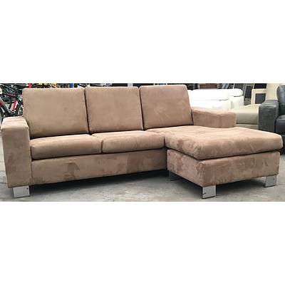 Chocolate Micro Suede 3 Seater Chaise Style Lounge Suite With Ottoman