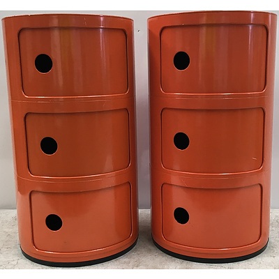 Kartell Style Orange Side Cabinets - Lot Of Two