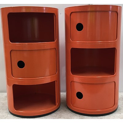 Kartell Style Orange Side Cabinets - Lot Of Two