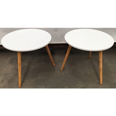 Two White Painted MDF Occasional Tables With Solid Timber Coffee Table - Lot Of Three