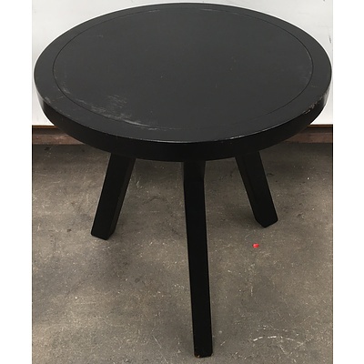 Two Round Black Timber Occasional Tables With Solid Timber Coffee Table - Lot Of Three