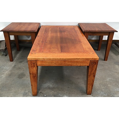 Two Stained Finish Timber Occasional Tables With Solid Timber Stained Finish Coffee Table - Lot Of Three
