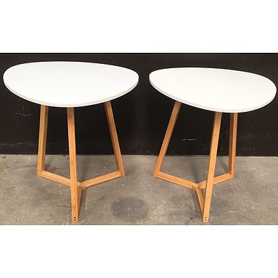 Contemporary White Side Tables - Lot Of Two