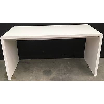White Laminate Wooden Computer Desk, Painted Wooden Bookshelf And Small Drawers - Lot of Three