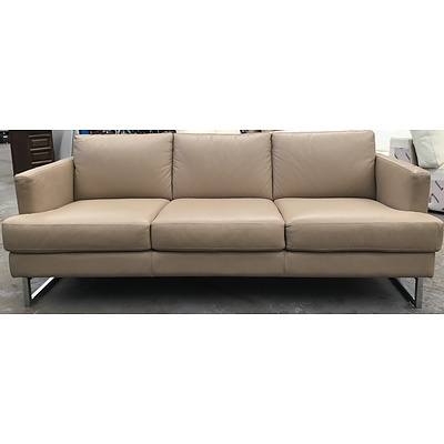 Beige Faux Leather 3 Seat Lounge Suite