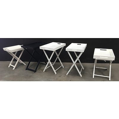 Black And White Wooden Portable Tray Tables With Stands, Assorted Sizes - Lot 5