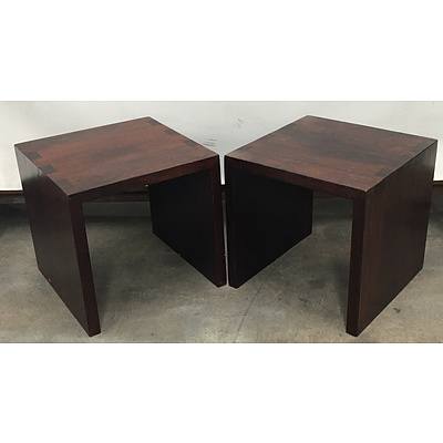 Stained Finish Solid Timber Occasional Tables - Lot Of Two
