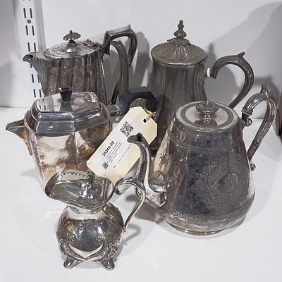Five Various  Silverplate Teapots and other Pieces including Sheffield and Bakelite Handled