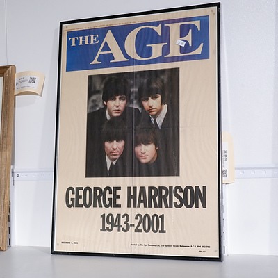 Framed Age Newspaper Page - The Death of George Harrison