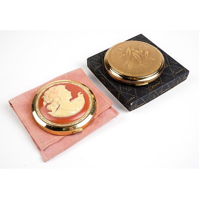 Two Vintage Powder Compacts - One Stratton, One Unmarked with Resin Cameo (2)