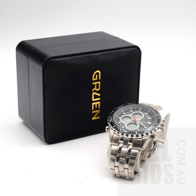Boxed Gents Gruen Quartz Stainless Steel Wristwatch, SR626SW/CR2016