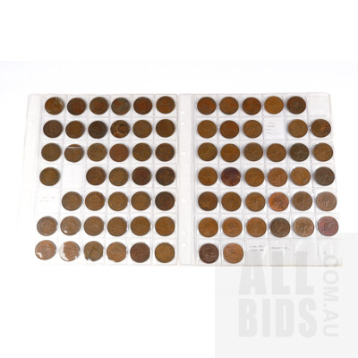 Seventy Six Australian Pennies, Near Complete Set from 1911 to 1964