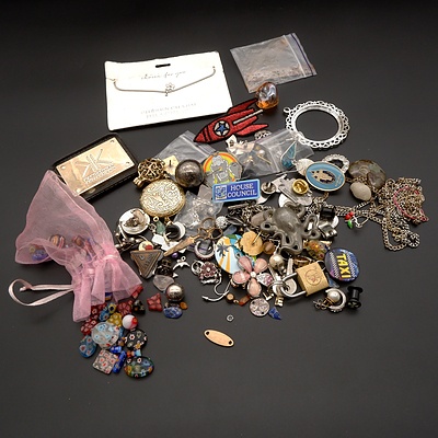 Collection of Miniature Millefiori Glass Balls, Cast Metal Octopus Brooch and Various Costume Jewellery