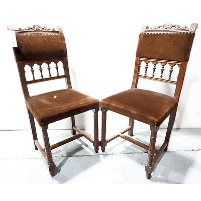 Pair of Edwardian Oak Dining Chairs with Fluted and Carved Decoration