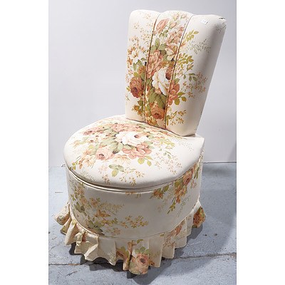 Vintage Floral Fabric Upholstered Bedroom Chair with Storage Compartment