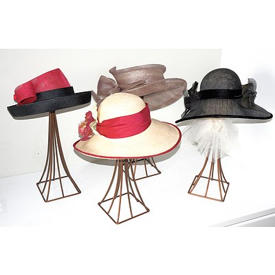 Four Ladies Hats with Stands Including Wendy S M Anderson