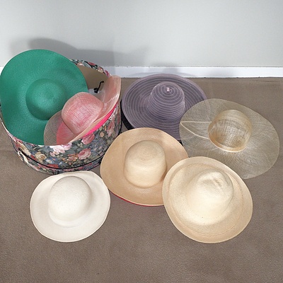 Collection of Panama Hat Blanks and Other Hat Materials in Hat Box