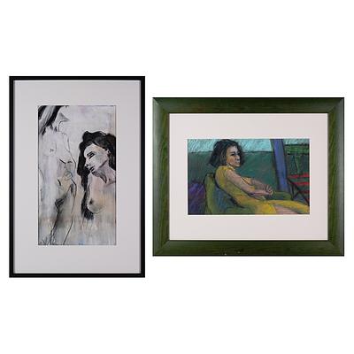 Two Framed Figure Studies (2), Mixed Media on Paper