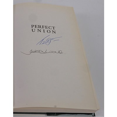 Signed Book, Michael Blucher, Perfect Union, Macmillan , Sydney, 1995, Signed by Both Jason Little and Tim Horan, Hardcover with Dust jacket